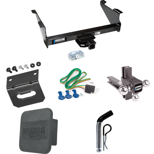 Fits 2011-2023 RAM 3500 Trailer Hitch Tow PKG w/ 4-Flat Wiring Harness + Adjustable Drop Rise Triple Ball Ball Mount 1-7/8" & 2" & 2-5/16" Trailer Balls + Pin/Clip + Hitch Cover + Wiring Bracket By Reese Towpower