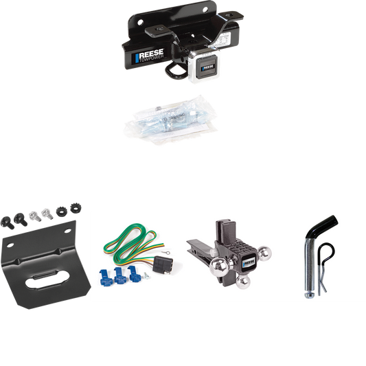 Fits 2006-2008 Dodge Ram 1500 Trailer Hitch Tow PKG w/ 4-Flat Wiring Harness + Adjustable Drop Rise Triple Ball Ball Mount 1-7/8" & 2" & 2-5/16" Trailer Balls + Pin/Clip + Wiring Bracket By Reese Towpower