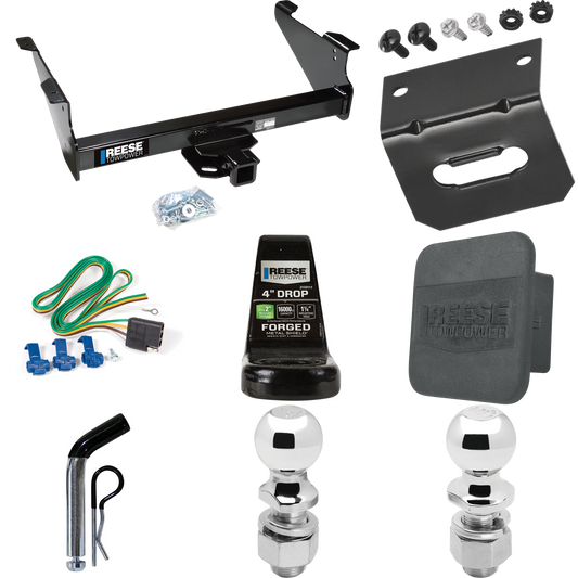 Fits 2011-2023 RAM 2500 Trailer Hitch Tow PKG w/ 4-Flat Wiring Harness + Ball Mount w/ 4" Drop + Pin/Clip + 2" Ball + 2-5/16" Ball + Hitch Cover + Wiring Bracket By Reese Towpower