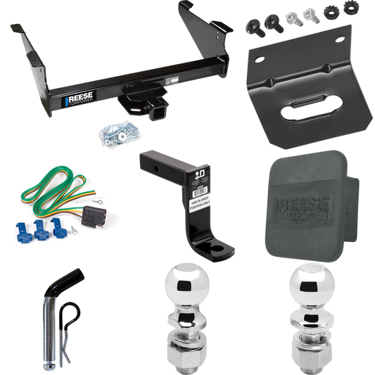 Fits 2011-2023 RAM 2500 Trailer Hitch Tow PKG w/ 4-Flat Wiring Harness + Ball Mount w/ 8" Drop + Pin/Clip + 2" Ball + 2-5/16" Ball + Hitch Cover + Wiring Bracket By Reese Towpower