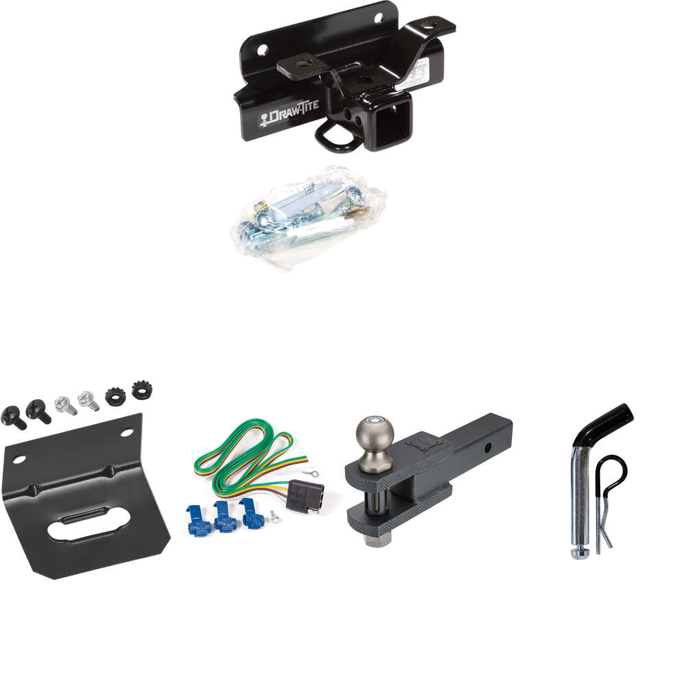 Fits 2006-2008 Dodge Ram 1500 Trailer Hitch Tow PKG w/ 4-Flat Wiring Harness + Clevis Hitch Ball Mount w/ 2" Ball + Pin/Clip + Wiring Bracket By Draw-Tite