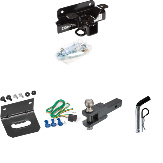 Fits 2006-2008 Dodge Ram 1500 Trailer Hitch Tow PKG w/ 4-Flat Wiring Harness + Clevis Hitch Ball Mount w/ 2" Ball + Pin/Clip + Wiring Bracket By Draw-Tite