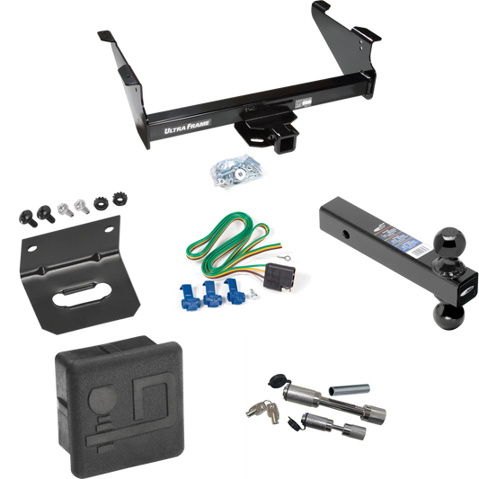 Fits 2003-2010 Dodge Ram 3500 Trailer Hitch Tow PKG w/ 4-Flat Wiring Harness + Dual Ball Ball Mount 2" & 2-5/16" Trailer Balls + Dual Hitch & Coupler Locks + Hitch Cover + Wiring Bracket By Draw-Tite