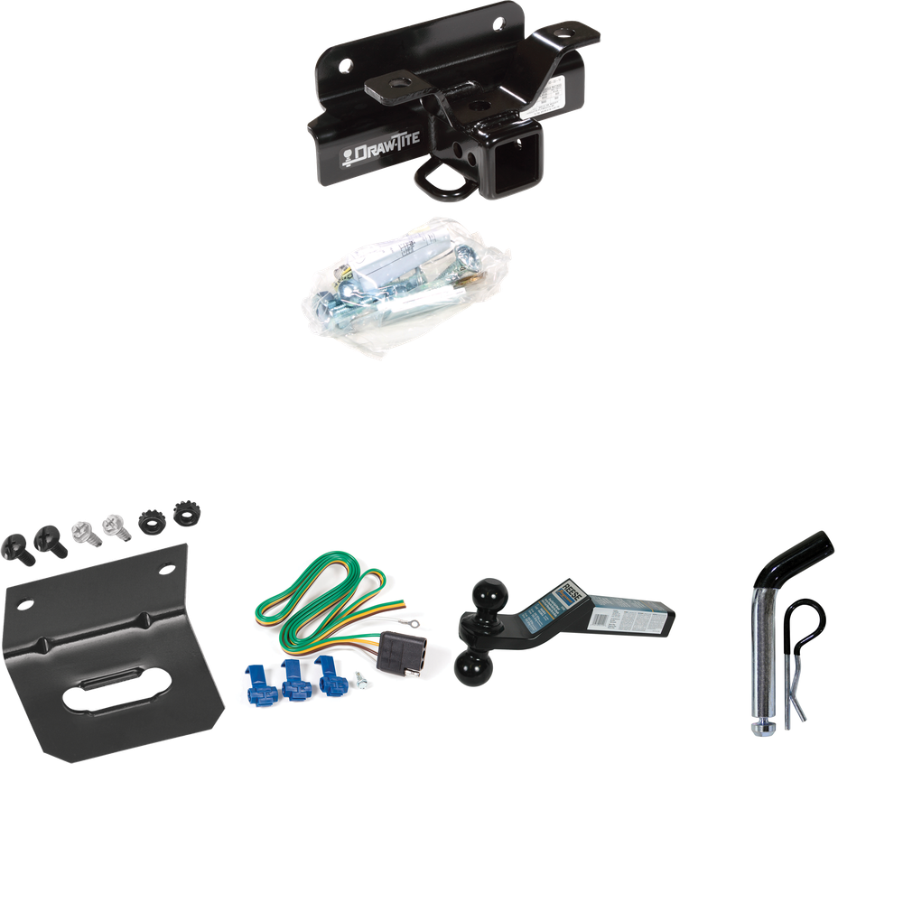 Fits 2003-2009 Dodge Ram 3500 Trailer Hitch Tow PKG w/ 4-Flat Wiring Harness + Dual Ball Ball Mount 2" & 2-5/16" Trailer Balls + Pin/Clip +  Wiring Bracket By Draw-Tite