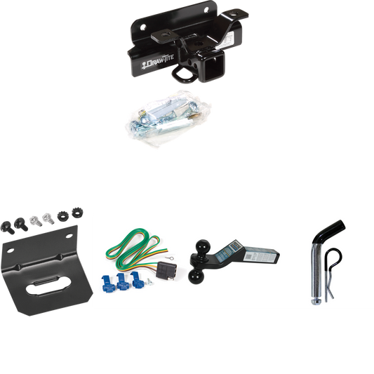 Fits 2003-2009 Dodge Ram 3500 Trailer Hitch Tow PKG w/ 4-Flat Wiring Harness + Dual Ball Ball Mount 2" & 2-5/16" Trailer Balls + Pin/Clip +  Wiring Bracket By Draw-Tite