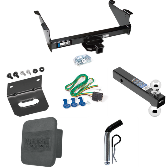 Fits 2011-2023 RAM 3500 Trailer Hitch Tow PKG w/ 4-Flat Wiring Harness + Dual Ball Ball Mount 2" & 2-5/16" Trailer Balls + Pin/Clip + Hitch Cover + Wiring Bracket By Reese Towpower