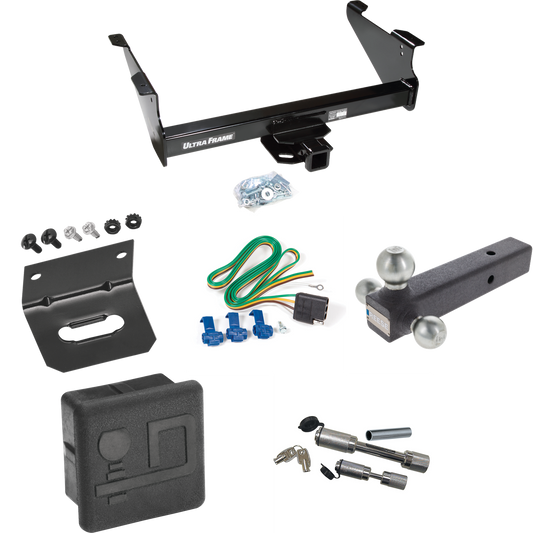 Fits 2011-2023 RAM 3500 Trailer Hitch Tow PKG w/ 4-Flat Wiring Harness + Triple Ball Ball Mount 1-7/8" & 2" & 2-5/16" Trailer Balls + Dual Hitch & Coupler Locks + Hitch Cover + Wiring Bracket By Draw-Tite