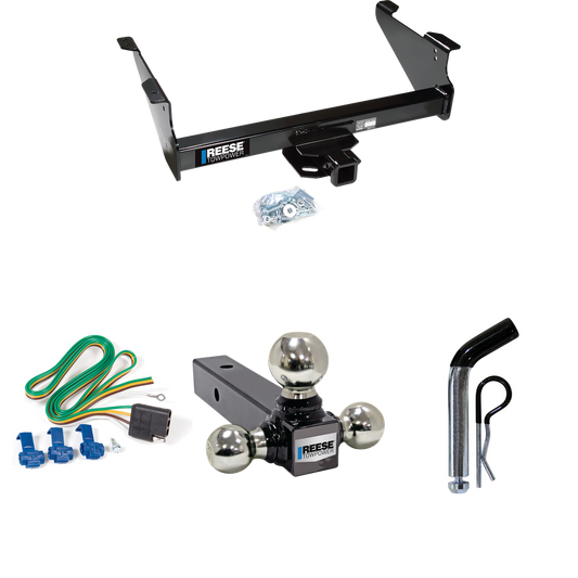 Fits 2004-2005 Dodge Ram 1500 Trailer Hitch Tow PKG w/ 4-Flat Wiring Harness + Triple Ball Ball Mount 1-7/8" & 2" & 2-5/16" Trailer Balls + Pin/Clip (Excludes: Daytona/Hemi Sport Quad Cab/Ram Rumble Bee/SRT-10 Models) By Reese Towpower