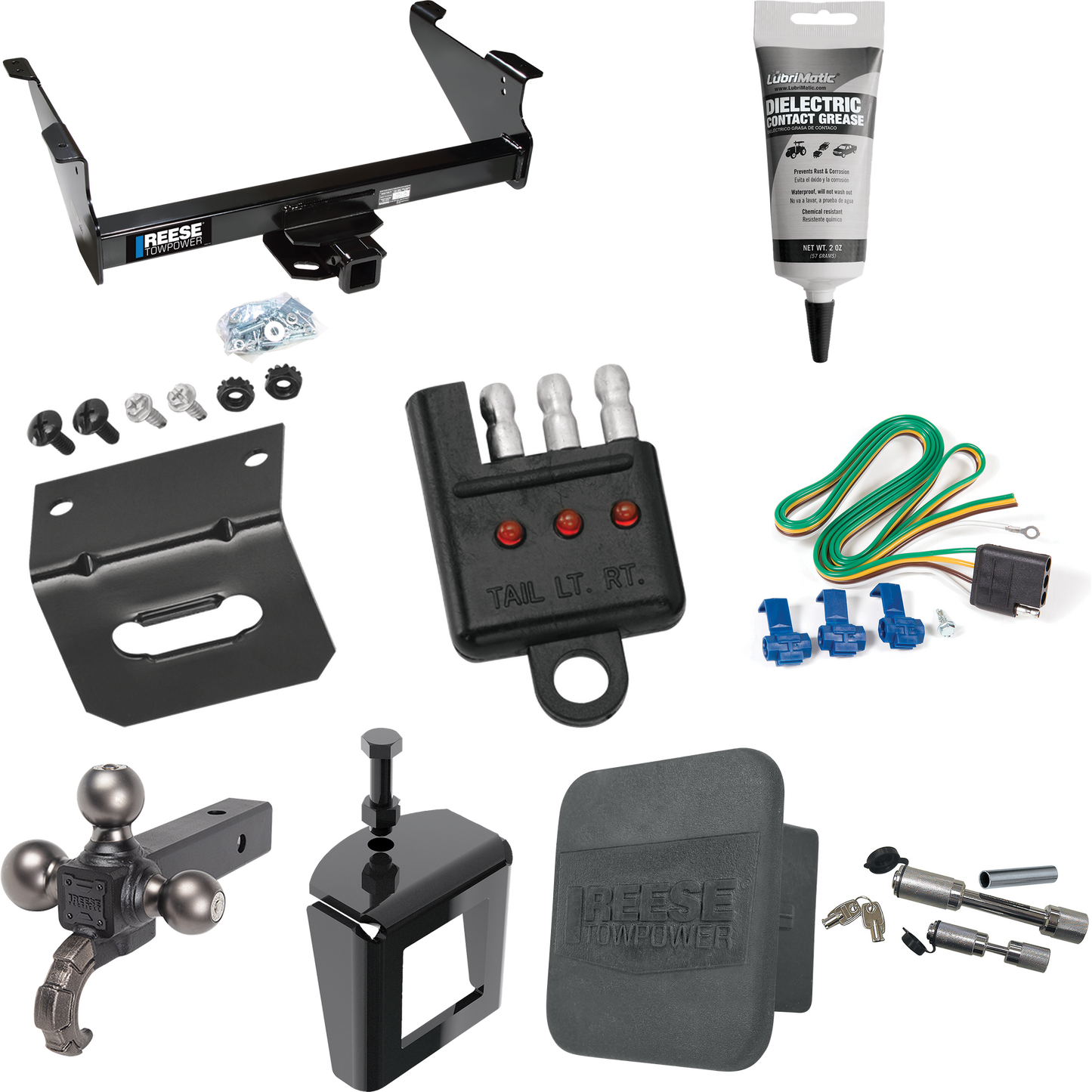 Fits 2011-2023 RAM 2500 Trailer Hitch Tow PKG w/ 4-Flat Wiring Harness + Triple Ball Ball Mount 1-7/8" & 2" & 2-5/16" Trailer Balls w/ Tow Hook + Dual Hitch & Coupler Locks + Hitch Cover + Wiring Bracket + Wiring Tester + Electric Grease + Anti Rattl