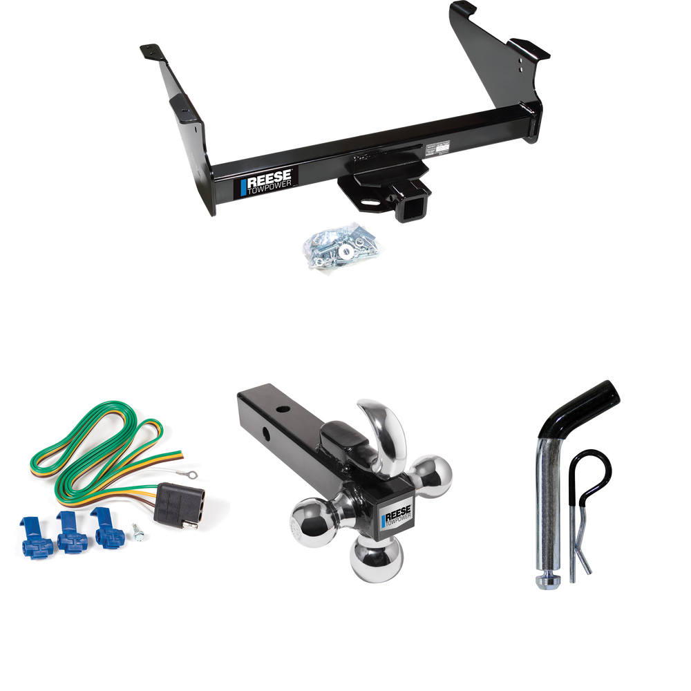 Fits 2003-2003 Dodge Ram 1500 Trailer Hitch Tow PKG w/ 4-Flat Wiring Harness + Triple Ball Ball Mount 1-7/8" & 2" & 2-5/16" Trailer Balls w/ Tow Hook + Pin/Clip (For (Built After 11/2002) Models) By Reese Towpower