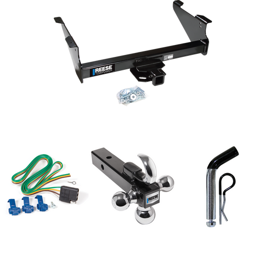 Fits 2003-2010 Dodge Ram 3500 Trailer Hitch Tow PKG w/ 4-Flat Wiring Harness + Triple Ball Ball Mount 1-7/8" & 2" & 2-5/16" Trailer Balls w/ Tow Hook + Pin/Clip By Reese Towpower