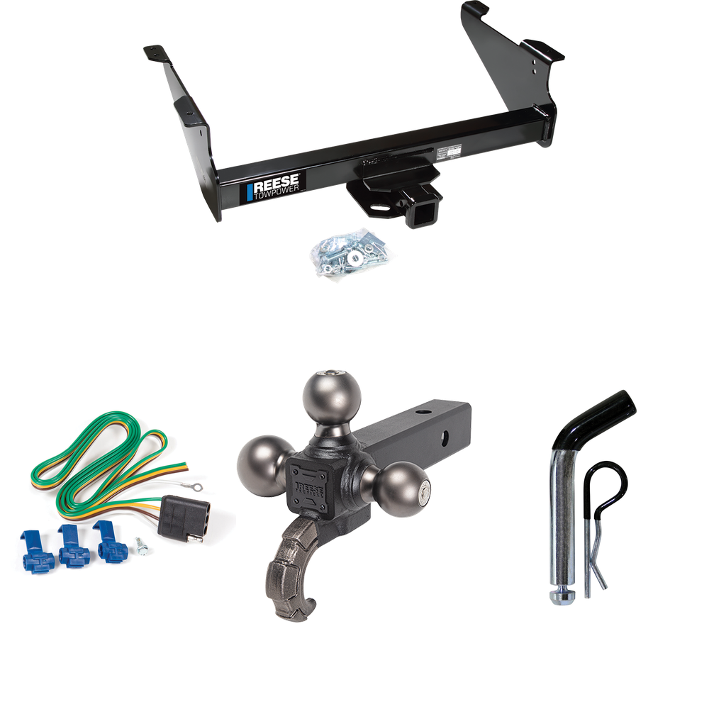 Fits 2006-2008 Dodge Ram 1500 Trailer Hitch Tow PKG w/ 4-Flat Wiring Harness + Triple Ball Ball Mount 1-7/8" & 2" & 2-5/16" Trailer Balls w/ Tow Hook + Pin/Clip By Reese Towpower