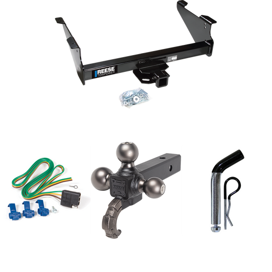 Fits 2006-2008 Dodge Ram 1500 Trailer Hitch Tow PKG w/ 4-Flat Wiring Harness + Triple Ball Ball Mount 1-7/8" & 2" & 2-5/16" Trailer Balls w/ Tow Hook + Pin/Clip By Reese Towpower