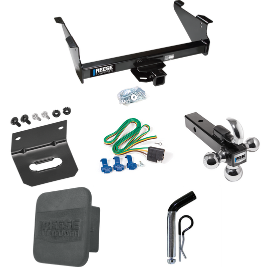 Fits 2003-2010 Dodge Ram 2500 Trailer Hitch Tow PKG w/ 4-Flat Wiring Harness + Triple Ball Ball Mount 1-7/8" & 2" & 2-5/16" Trailer Balls w/ Tow Hook + Pin/Clip + Hitch Cover + Wiring Bracket By Reese Towpower