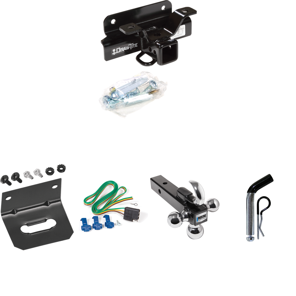 Fits 2004-2005 Dodge Ram 1500 Trailer Hitch Tow PKG w/ 4-Flat Wiring Harness + Triple Ball Ball Mount 1-7/8" & 2" & 2-5/16" Trailer Balls w/ Tow Hook + Pin/Clip + Wiring Bracket (Excludes: Daytona/Hemi Sport Quad Cab/Ram Rumble Bee/SRT-10 Models) By