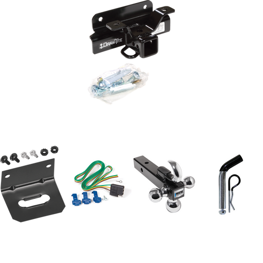 Fits 2004-2005 Dodge Ram 1500 Trailer Hitch Tow PKG w/ 4-Flat Wiring Harness + Triple Ball Ball Mount 1-7/8" & 2" & 2-5/16" Trailer Balls w/ Tow Hook + Pin/Clip + Wiring Bracket (Excludes: Daytona/Hemi Sport Quad Cab/Ram Rumble Bee/SRT-10 Models) By