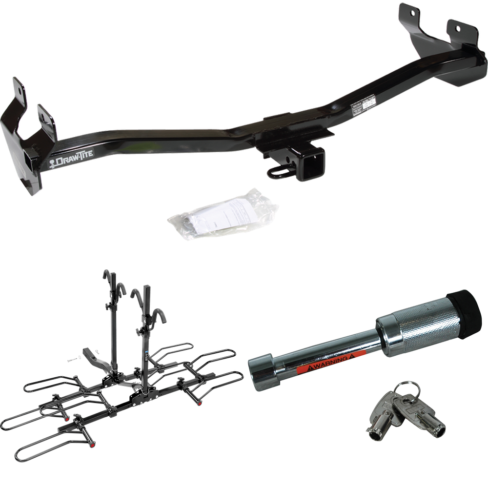 Fits 2006-2010 Hummer H3 Trailer Hitch Tow PKG w/ 4 Bike Plaform Style Carrier Rack + Hitch Lock By Draw-Tite