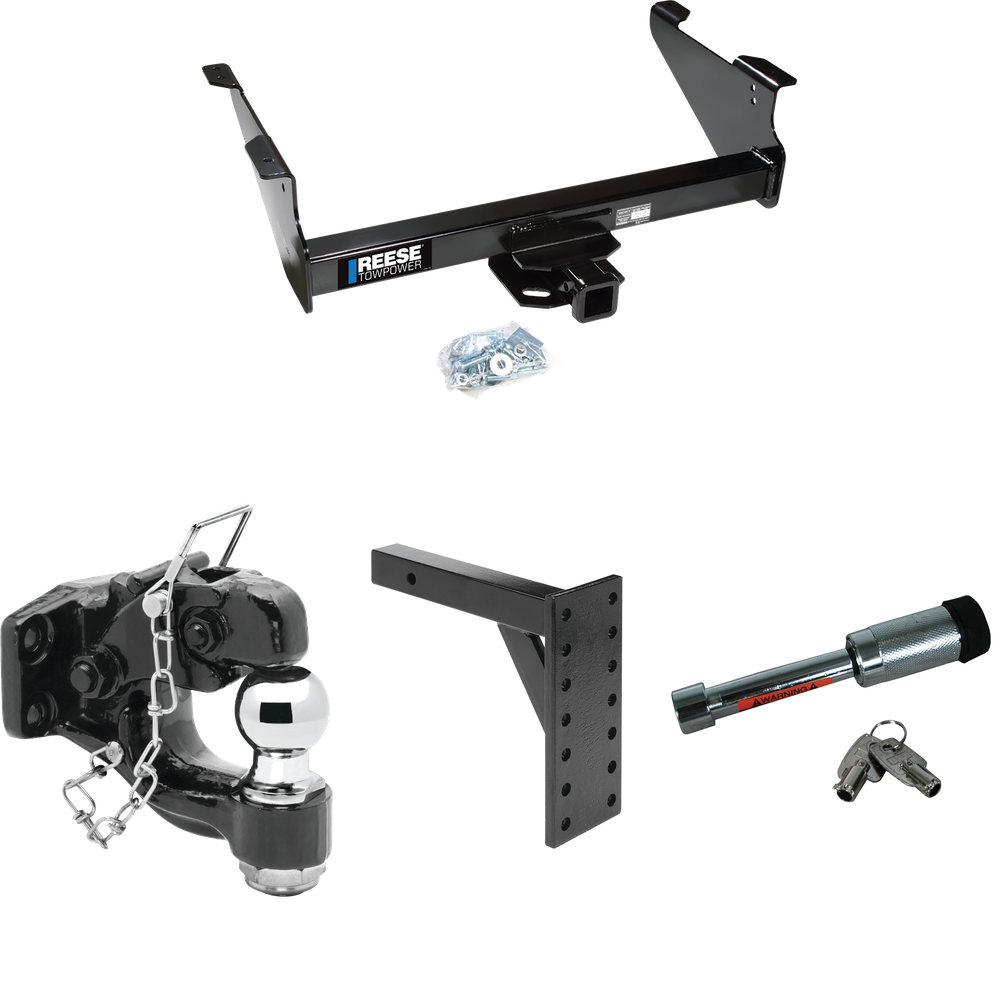 Fits 2011-2023 RAM 3500 Trailer Hitch Tow PKG w/ 7 Hole Pintle Hook Mounting Plate + Pintle Hook & 2" Ball Combination + Hitch Lock By Reese Towpower