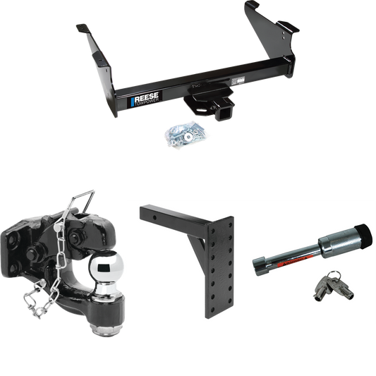 Fits 2011-2023 RAM 3500 Trailer Hitch Tow PKG w/ 7 Hole Pintle Hook Mounting Plate + Pintle Hook & 2" Ball Combination + Hitch Lock By Reese Towpower