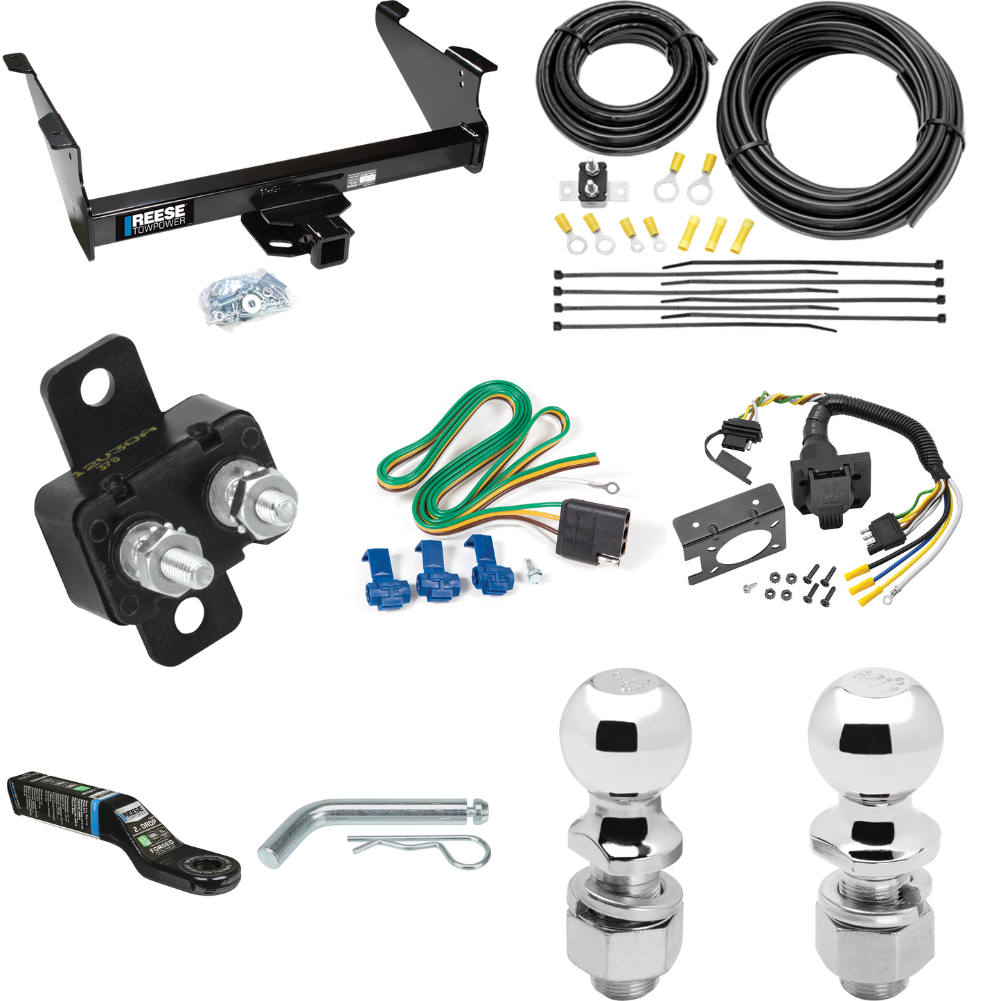 Fits 2006-2008 Dodge Ram 1500 Trailer Hitch Tow PKG w/ 7-Way RV Wiring + 2" & 2-5/16" Ball + Drop Mount By Reese Towpower