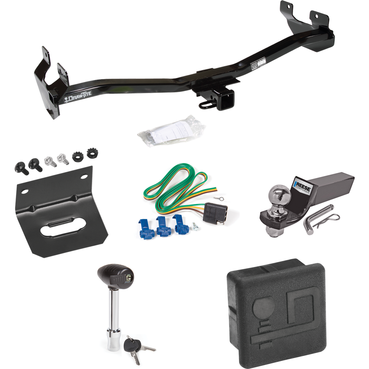 Fits 2006-2010 Hummer H3 Trailer Hitch Tow PKG w/ 4-Flat Wiring + Starter Kit Ball Mount w/ 2" Drop & 2" Ball + Wiring Bracket + Hitch Lock + Hitch Cover By Draw-Tite