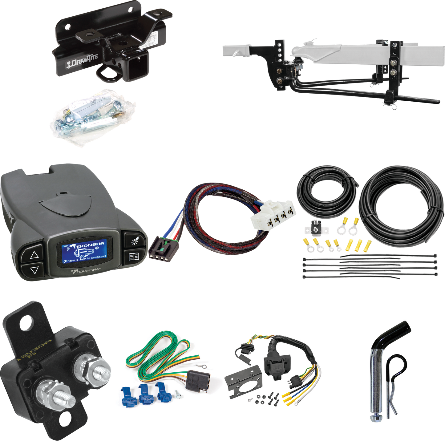 Fits 2004-2005 Dodge Ram 1500 Trailer Hitch Tow PKG w/ 8K Round Bar Weight Distribution Hitch w/ 2-5/16" Ball + Pin/Clip + Tekonsha Prodigy P3 Brake Control + Plug & Play BC Adapter + 7-Way RV Wiring (Excludes: Daytona/Hemi Sport Quad Cab/Ram Rumble