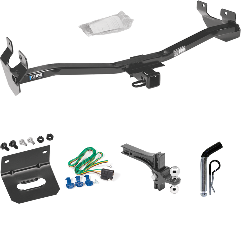 Fits 2006-2010 Hummer H3 Trailer Hitch Tow PKG w/ 4-Flat Wiring Harness + Dual Adjustable Drop Rise Ball Ball Mount 2" & 2-5/16" Trailer Balls + Pin/Clip + Wiring Bracket By Reese Towpower