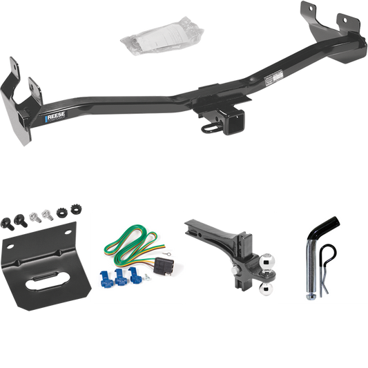 Fits 2006-2010 Hummer H3 Trailer Hitch Tow PKG w/ 4-Flat Wiring Harness + Dual Adjustable Drop Rise Ball Ball Mount 2" & 2-5/16" Trailer Balls + Pin/Clip + Wiring Bracket By Reese Towpower