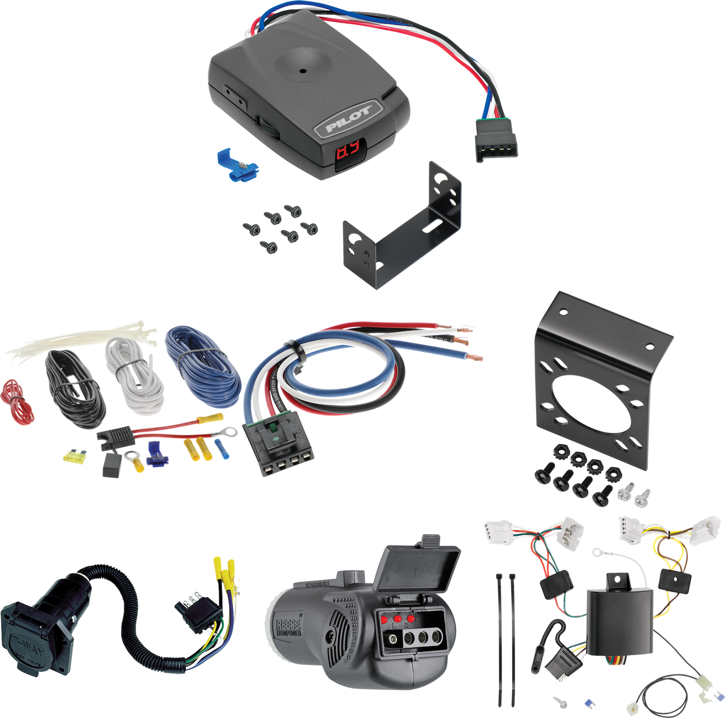 Se adapta al cableado de RV de 7 vías Nissan Murano 2015-2023 + control de freno piloto serie Pro + adaptador de cableado BC genérico + probador 2 en 1 y adaptador de 7 a 4 vías de Tekonsha