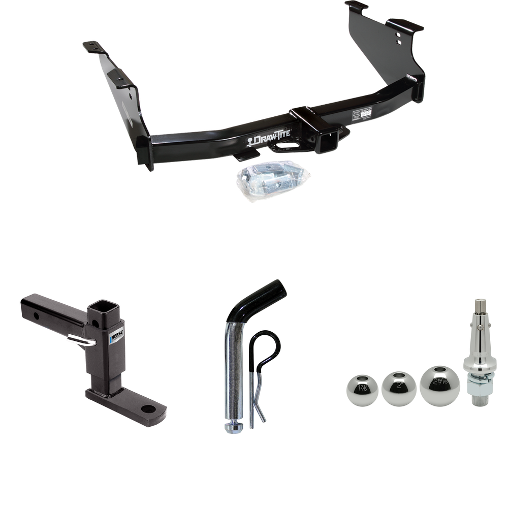 Fits 2003-2009 Dodge Ram 3500 Trailer Hitch Tow PKG w/ Adjustable Drop Rise Ball Mount + Pin/Clip + Inerchangeable 1-7/8" & 2" & 2-5/16" Balls By Draw-Tite