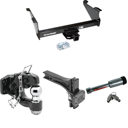 Fits 2011-2023 RAM 2500 Trailer Hitch Tow PKG w/ Adjustable Pintle Hook Mounting Plate + Pintle Hook & 2" Ball Combination + Hitch Lock By Draw-Tite