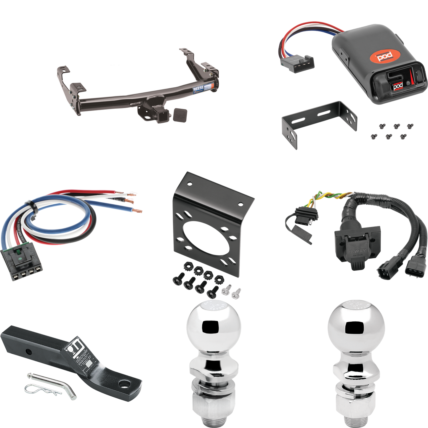 Fits 2001-2002 Toyota Tundra Trailer Hitch Tow PKG w/ Pro Series POD Brake Control + Generic BC Wiring Adapter + 7-Way RV Wiring + 2" & 2-5/16" Ball & Drop Mount (For w/Factory 7-Way Models) By Reese Towpower