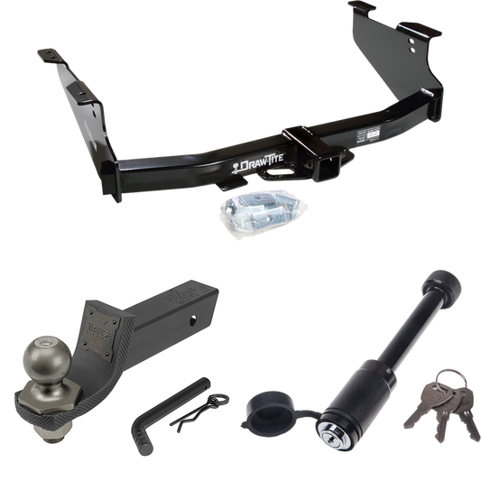 Fits 2004-2005 Dodge Ram 1500 Trailer Hitch Tow PKG + Interlock Tactical Starter Kit w/ 2" Drop & 2" Ball + Tactical Dogbone Lock (Excludes: Daytona/Hemi Sport Quad Cab/Ram Rumble Bee/SRT-10 Models) By Draw-Tite