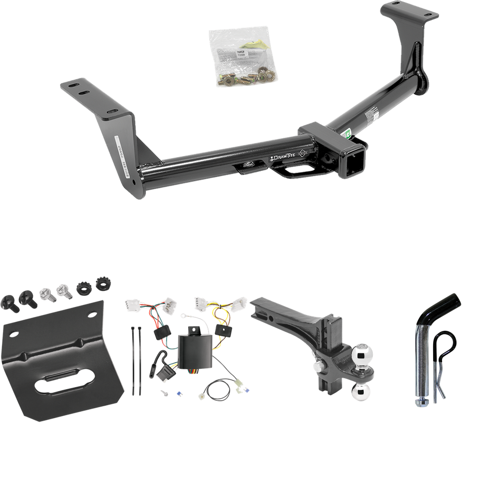 Fits 2015-2023 Nissan Murano Trailer Hitch Tow PKG w/ 4-Flat Wiring Harness + Dual Adjustable Drop Rise Ball Ball Mount 2" & 2-5/16" Trailer Balls + Pin/Clip + Wiring Bracket By Draw-Tite