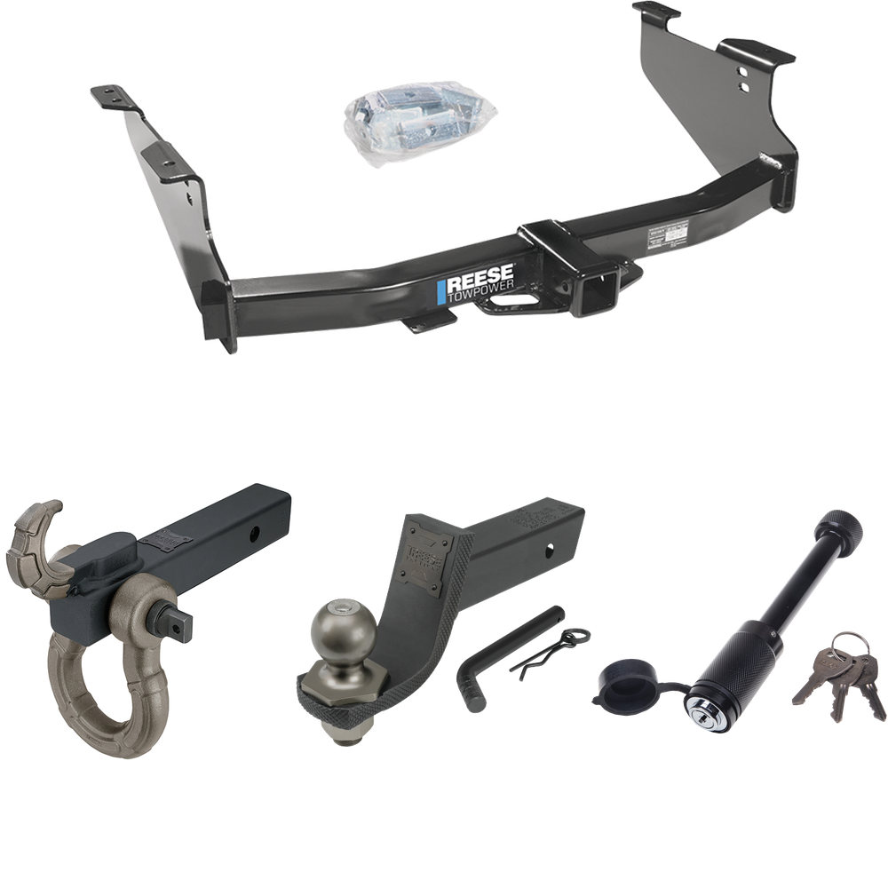 Fits 2004-2005 Dodge Ram 1500 Trailer Hitch Tow PKG + Interlock Tactical Starter Kit w/ 3-1/4" Drop & 2" Ball + Tactical Hook & Shackle Mount + Tactical Dogbone Lock (Excludes: Daytona/Hemi Sport Quad Cab/Ram Rumble Bee/SRT-10 Models) By Reese Towpow