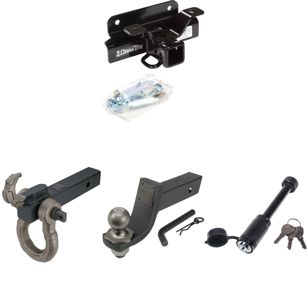 Fits 2004-2005 Dodge Ram 1500 Trailer Hitch Tow PKG + Interlock Tactical Starter Kit w/ 3-1/4" Drop & 2" Ball + Tactical Hook & Shackle Mount + Tactical Dogbone Lock (Excludes: Daytona/Hemi Sport Quad Cab/Ram Rumble Bee/SRT-10 Models) By Draw-Tite