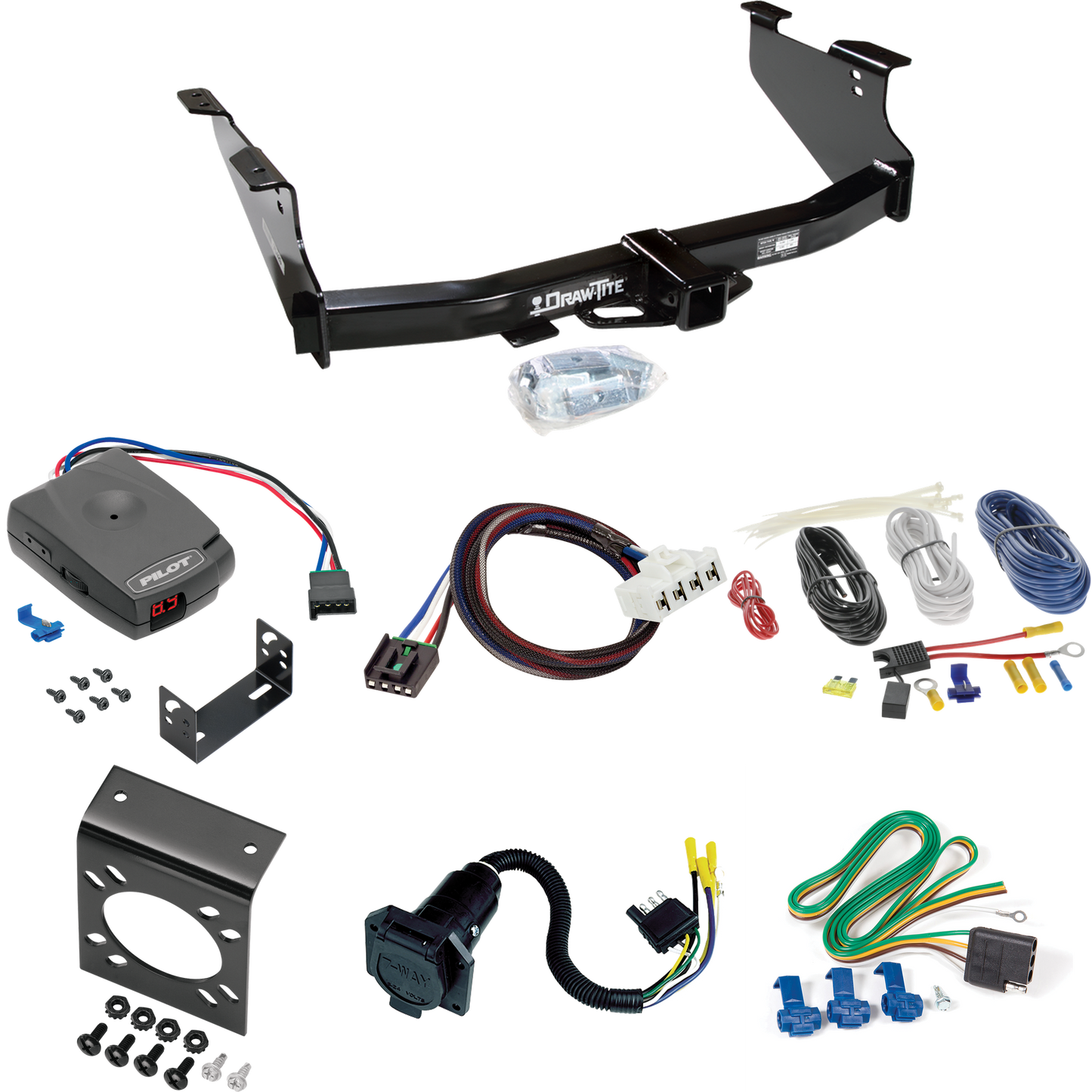 Fits 2003-2009 Dodge Ram 2500 Trailer Hitch Tow PKG w/ Pro Series Pilot Brake Control + Plug & Play BC Adapter + 7-Way RV Wiring By Draw-Tite