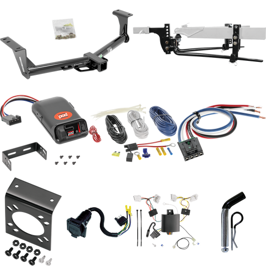 Fits 2015-2023 Nissan Murano Trailer Hitch Tow PKG w/ 6K Round Bar Weight Distribution Hitch w/ 2-5/16" Ball + Pin/Clip + Pro Series POD Brake Control + Generic BC Wiring Adapter + 7-Way RV Wiring By Draw-Tite