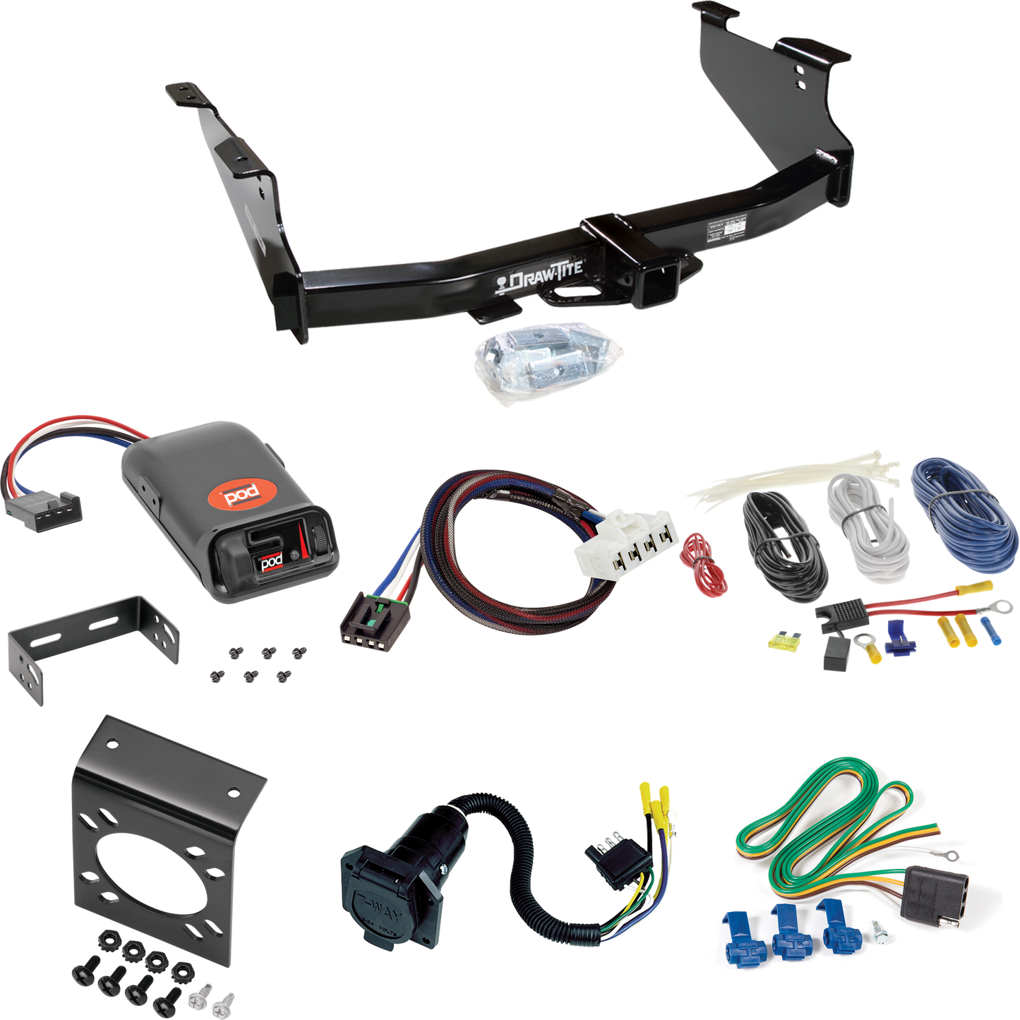 Fits 2003-2009 Dodge Ram 2500 Trailer Hitch Tow PKG w/ Pro Series POD Brake Control + Plug & Play BC Adapter + 7-Way RV Wiring By Draw-Tite