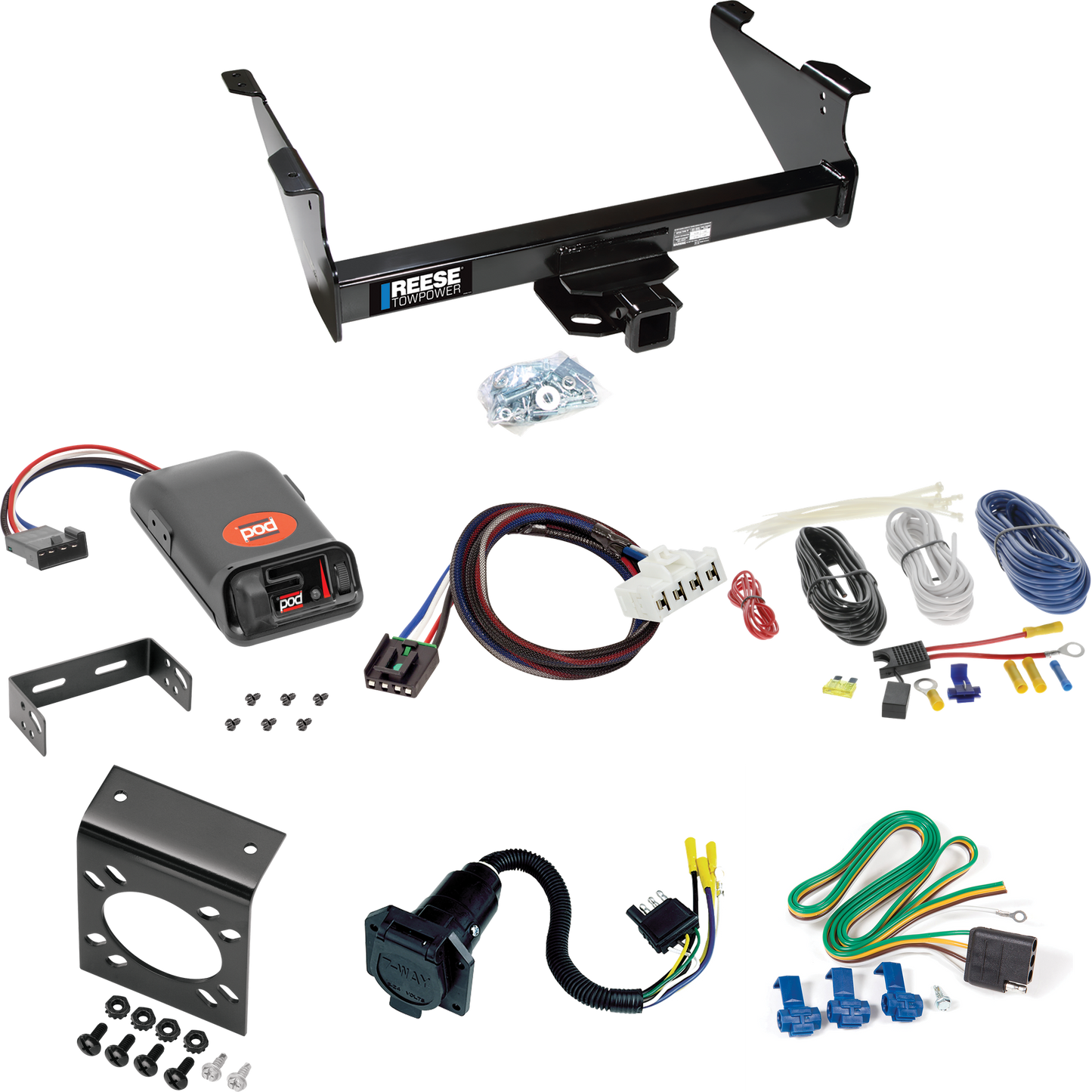 Fits 2003-2003 Dodge Ram 1500 Trailer Hitch Tow PKG w/ Pro Series POD Brake Control + Plug & Play BC Adapter + 7-Way RV Wiring (For (Built After 11/2002) Models) By Reese Towpower