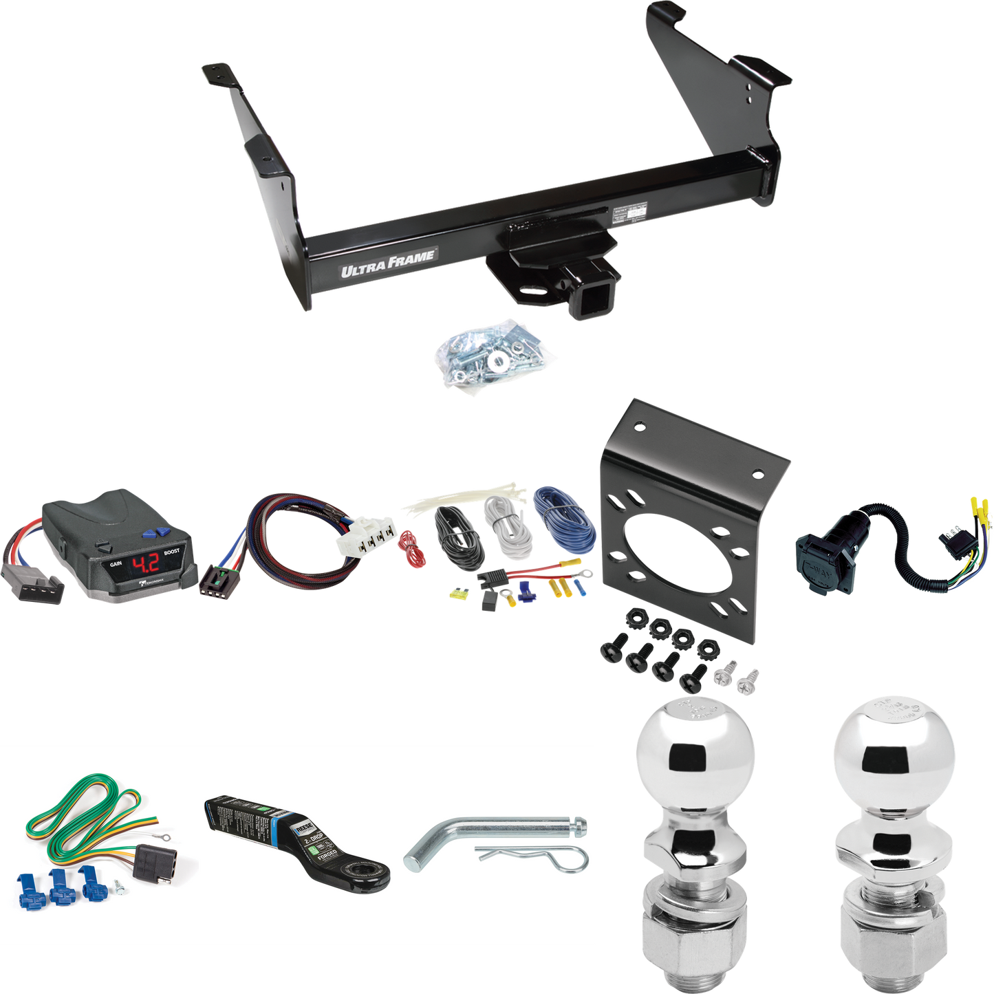 Se adapta al paquete de enganche de remolque Dodge Ram 1500 2006-2008 con control de freno Tekonsha BRAKE-EVN + adaptador BC Plug &amp; Play + cableado RV de 7 vías + soporte de bola y caída de 2" y 2-5/16" de Draw-Tite