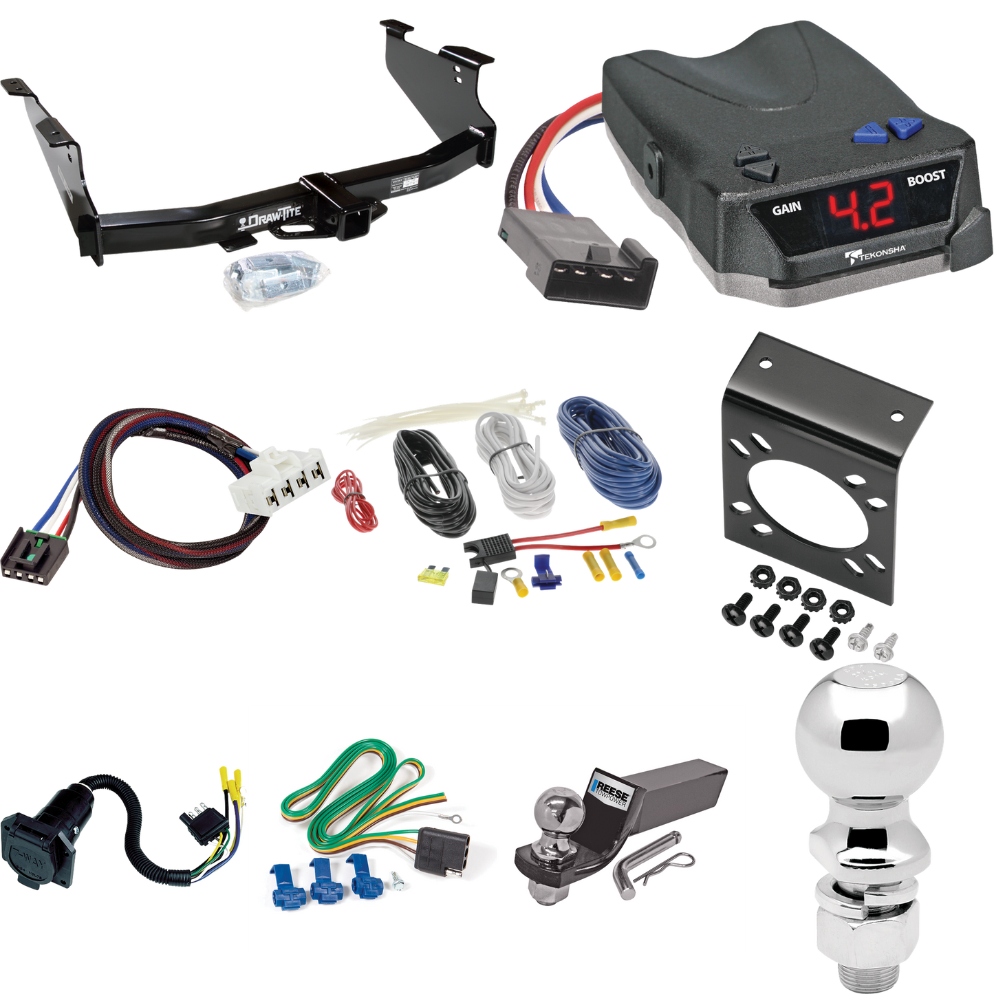 Se adapta al paquete de enganche de remolque Dodge Ram 3500 2003-2009 con control de freno Tekonsha BRAKE-EVN + adaptador BC Plug &amp; Play + cableado RV de 7 vías + soporte de bola y caída de 2" y 2-5/16" de Draw-Tite