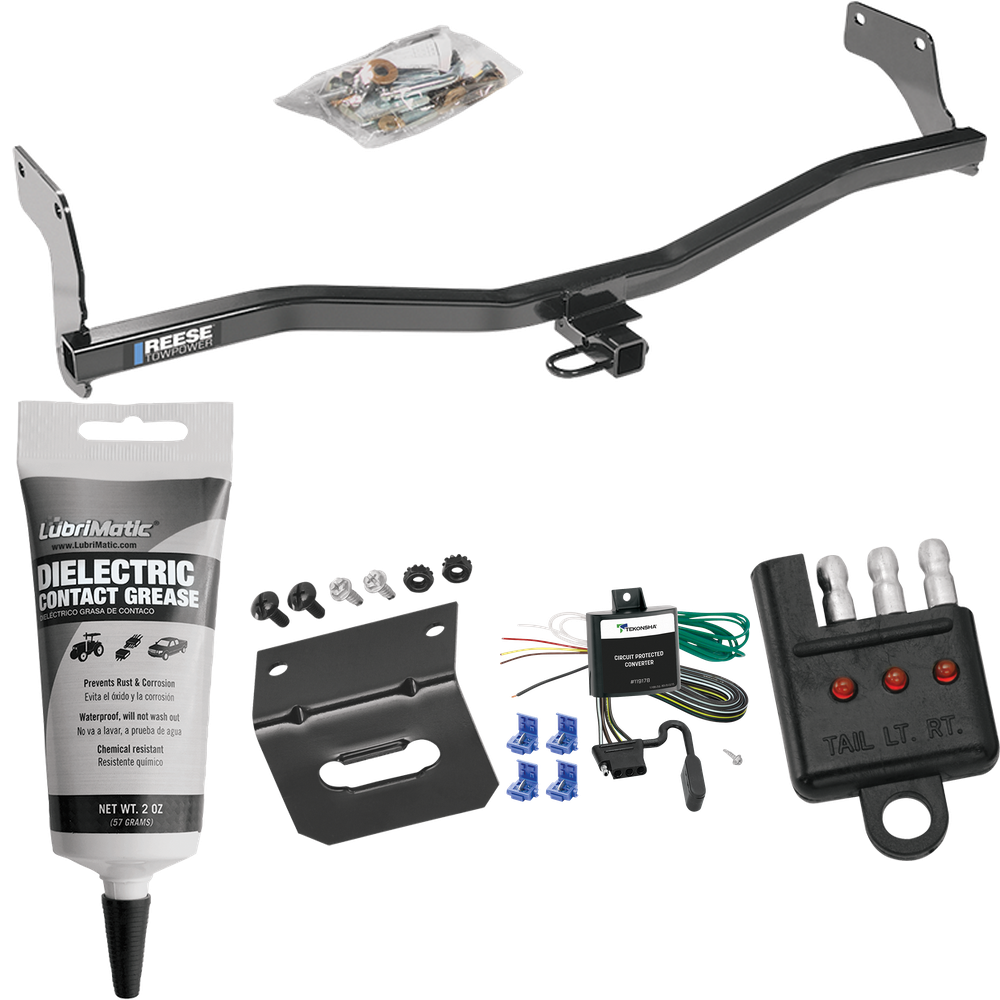 Se adapta al paquete de remolque de enganche de remolque Hyundai Accent 2007-2011 con arnés de cableado plano de 4 + soporte + probador + grasa de contacto eléctrica (para modelos Hatchback) de Reese Towpower