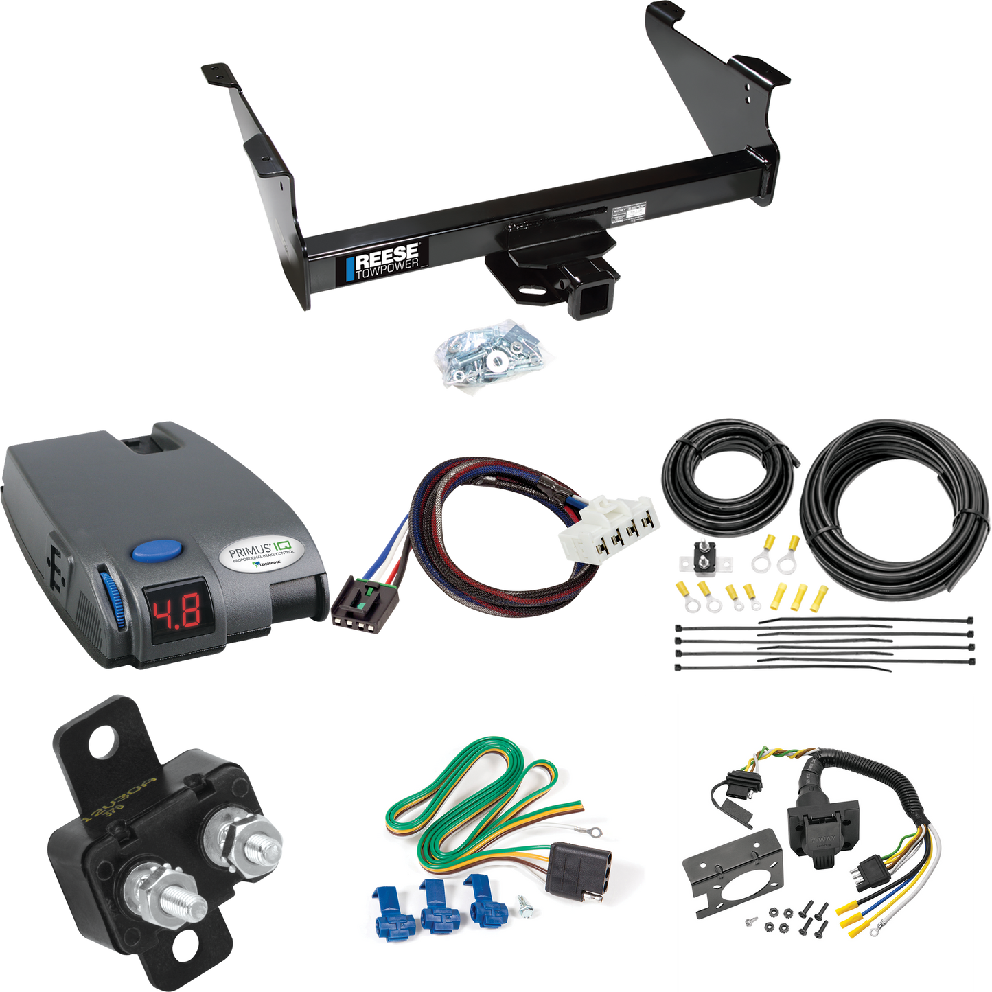 Se adapta al paquete de enganche de remolque Dodge Ram 3500 2003-2009 con control de freno Tekonsha Primus IQ + adaptador BC Plug &amp; Play + cableado RV de 7 vías de Reese Towpower