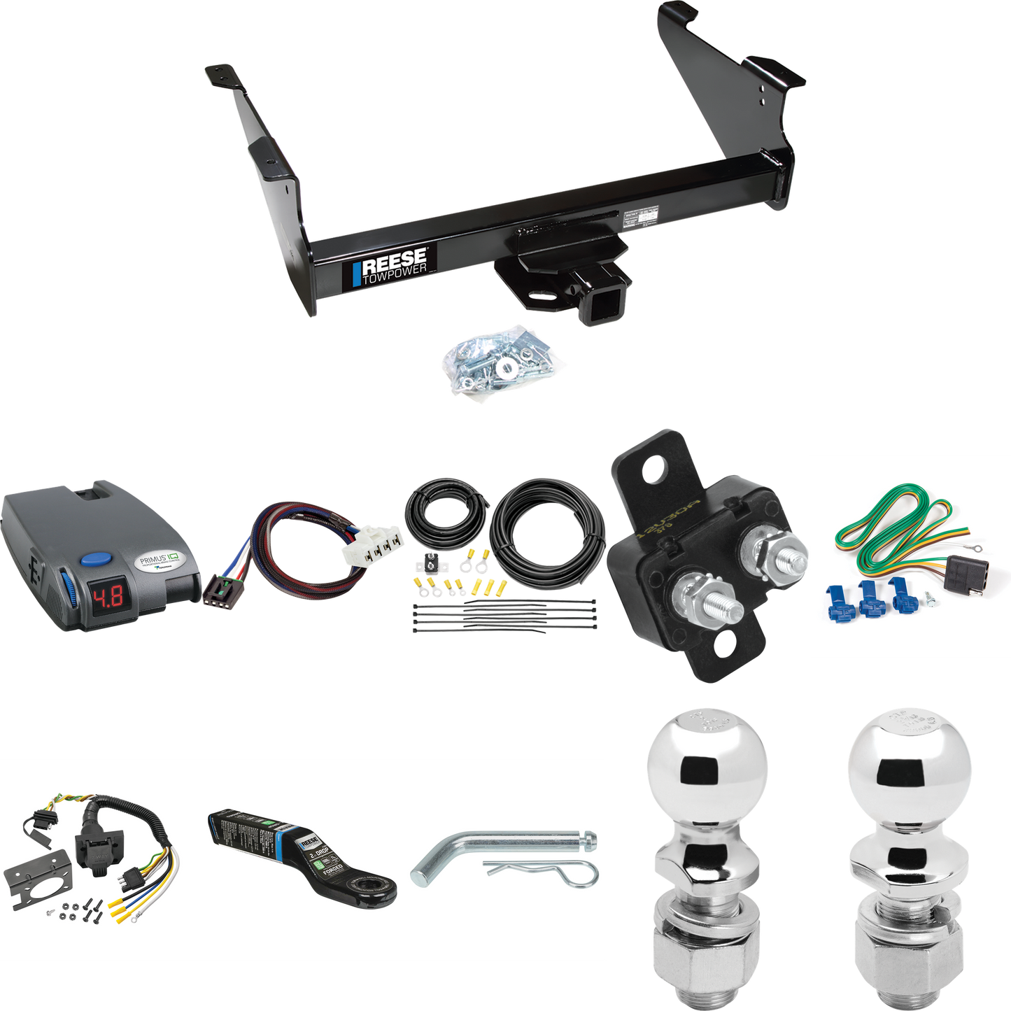 Fits 2006-2008 Dodge Ram 1500 Trailer Hitch Tow PKG w/ Tekonsha Primus IQ Brake Control + Plug & Play BC Adapter + 7-Way RV Wiring + 2" & 2-5/16" Ball & Drop Mount By Reese Towpower