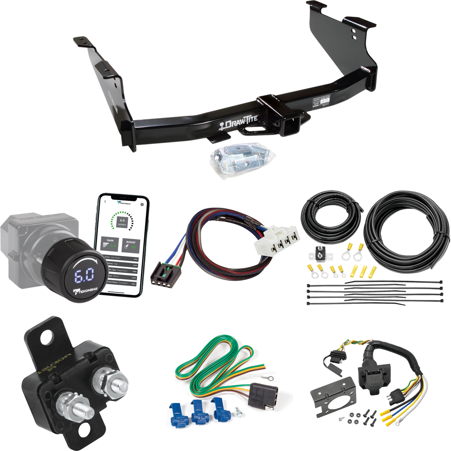 Fits 2003-2009 Dodge Ram 3500 Trailer Hitch Tow PKG w/ Tekonsha Prodigy iD Bluetooth Wireless Brake Control + Plug & Play BC Adapter + 7-Way RV Wiring By Draw-Tite