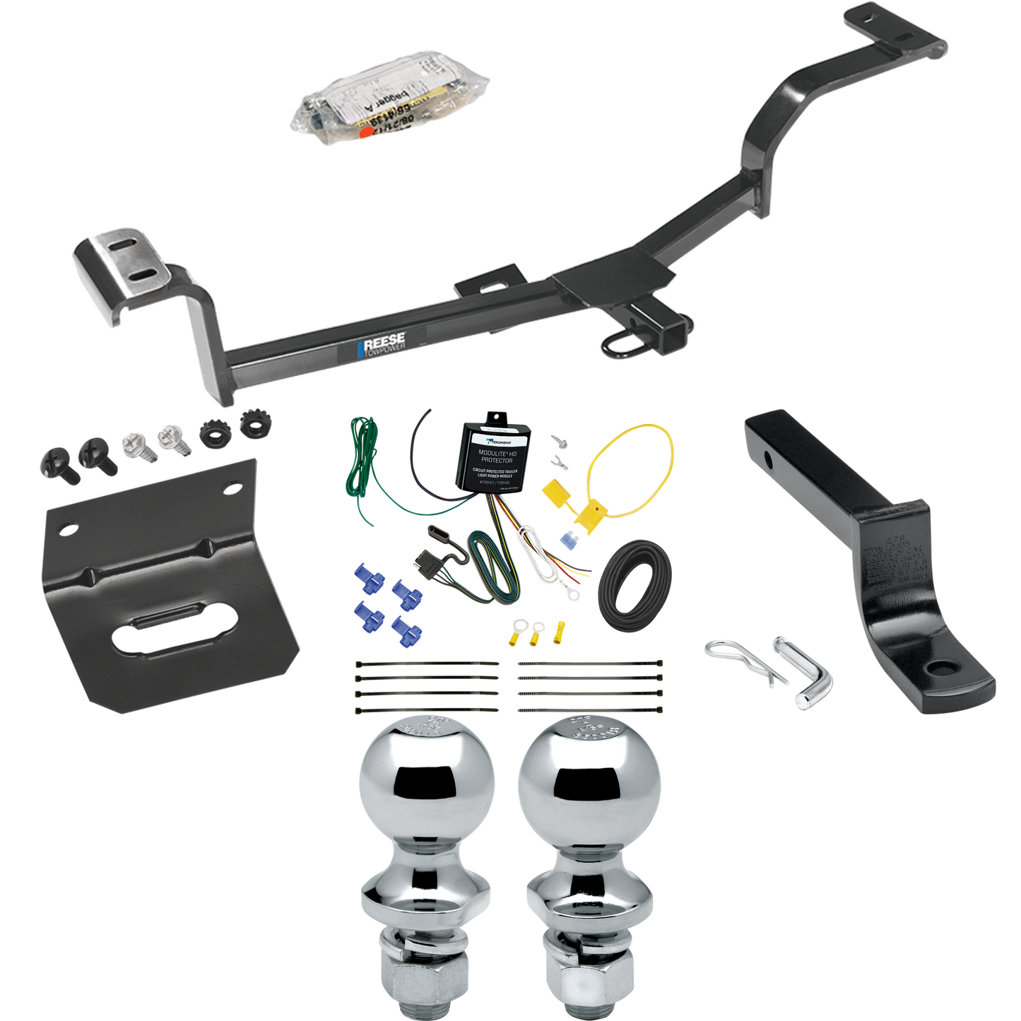 Fits 2012-2017 KIA Rio Trailer Hitch Tow PKG w/ 4-Flat Wiring Harness + Draw-Bar + 1-7/8" + 2" Ball + Wiring Bracket (For Sedan, Except S Models) By Reese Towpower