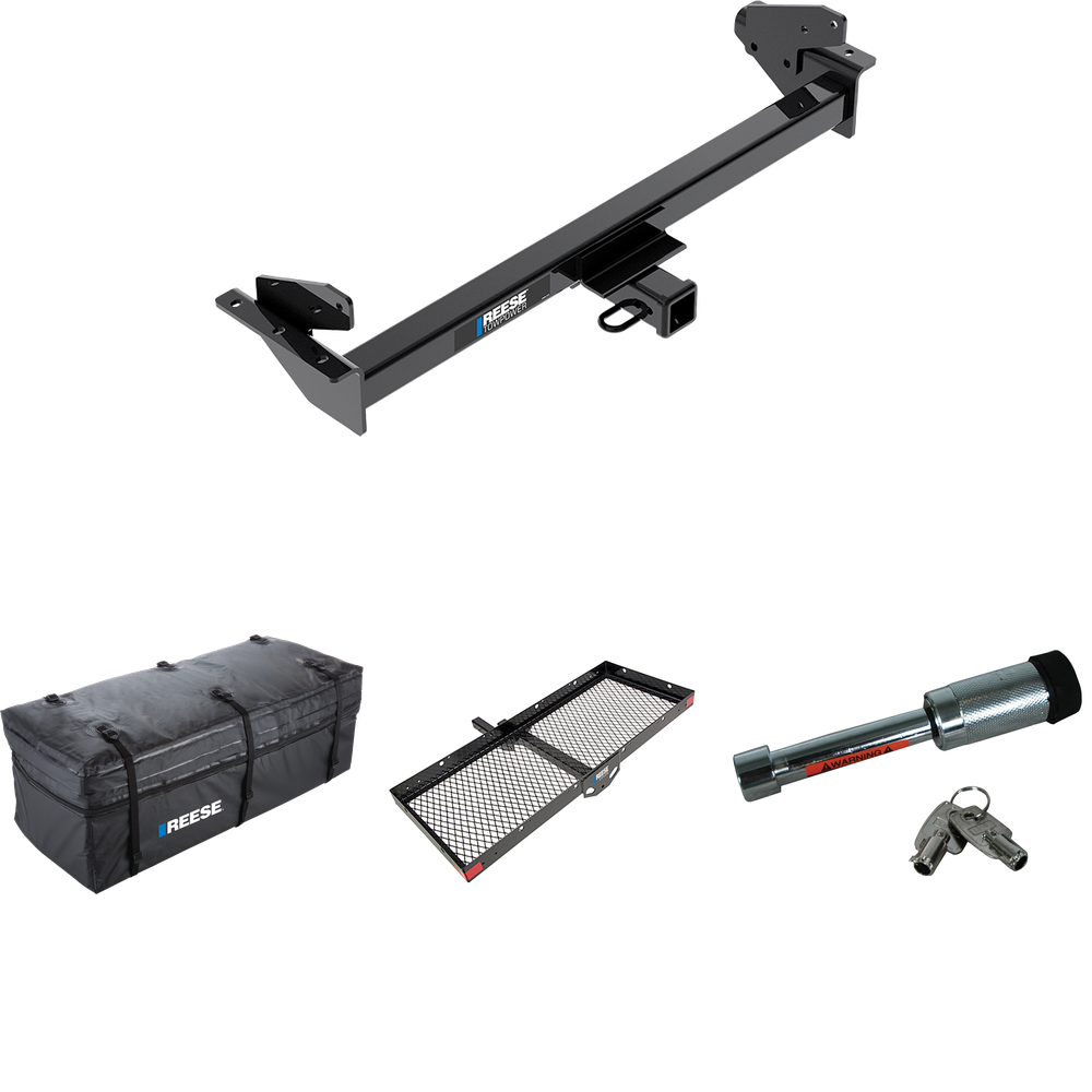 Fits 2016-2022 Nissan NP300 Navara Trailer Hitch Tow PKG w/ 48" x 20" Cargo Carrier + Cargo Bag + Hitch Lock (For International Only Models) By Reese Towpower