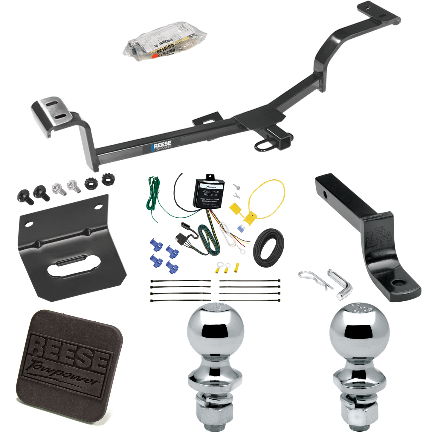 Fits 2012-2021 Hyundai Accent Trailer Hitch Tow PKG w/ 4-Flat Wiring Harness + Draw-Bar + 1-7/8" + 2" Ball + Wiring Bracket + Hitch Cover (For Sedan Models) By Reese Towpower