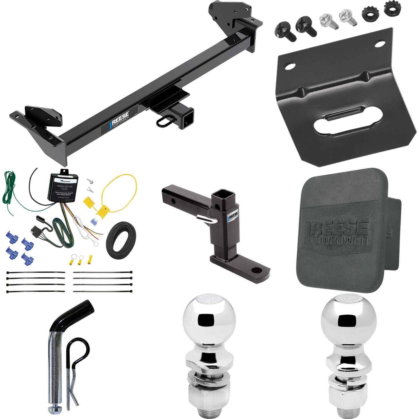 Fits 2016-2022 Nissan NP300 Navara Trailer Hitch Tow PKG w/ 4-Flat Wiring + Adjustable Drop Rise Ball Mount + Pin/Clip + 2" Ball + 2-5/16" Ball + Wiring Bracket + Hitch Cover (For International Only Models) By Reese Towpower